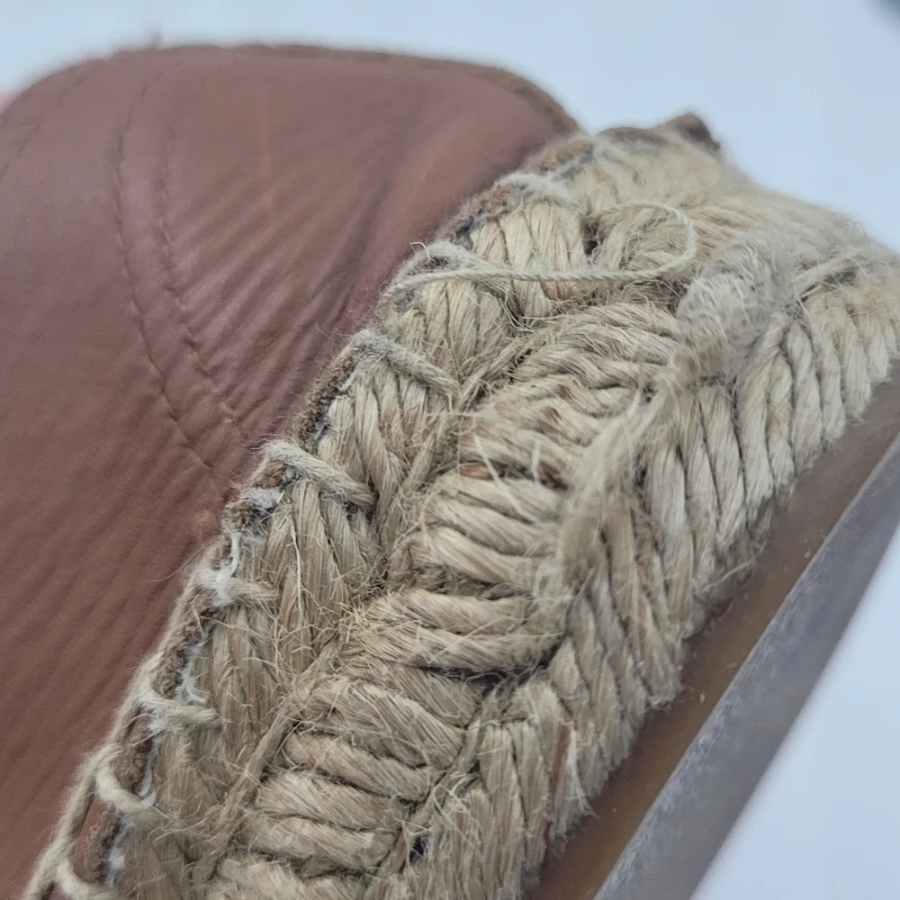 SOLUDOS Platform Camel Tan Leather Smoking Espadrille Slipper Size 8